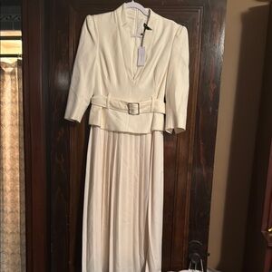 Elegant Cream Belted Dress